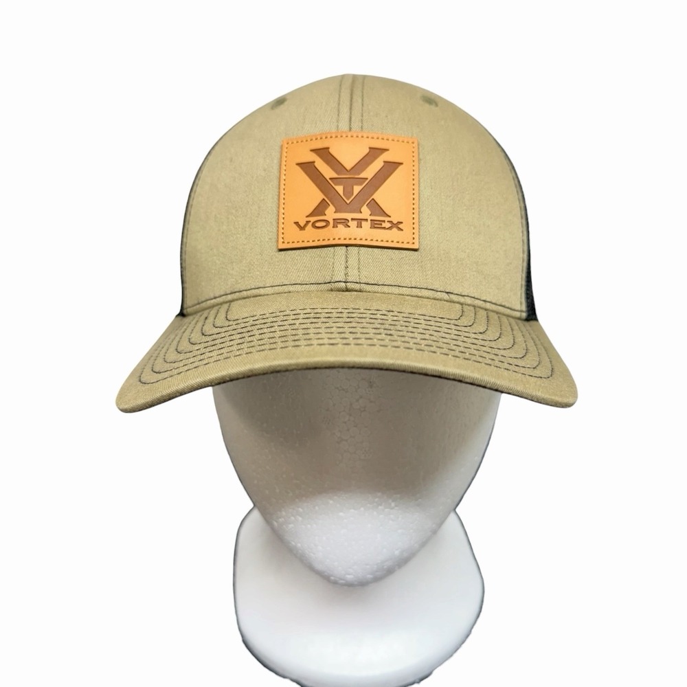 Vortex Optics Trucker Hat‎ Tan Black Mesh Snapback Cap Adjustable Logo Patch